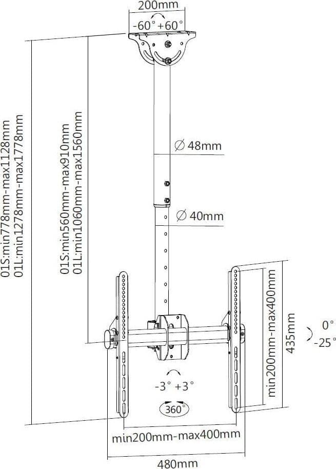 Supporto Telescopico Universale a Soffitto per TV LED LCD 32-55'' in Supporti da parete e da soffitto Scontolo.net - Potenza, commercioVirtuoso.it