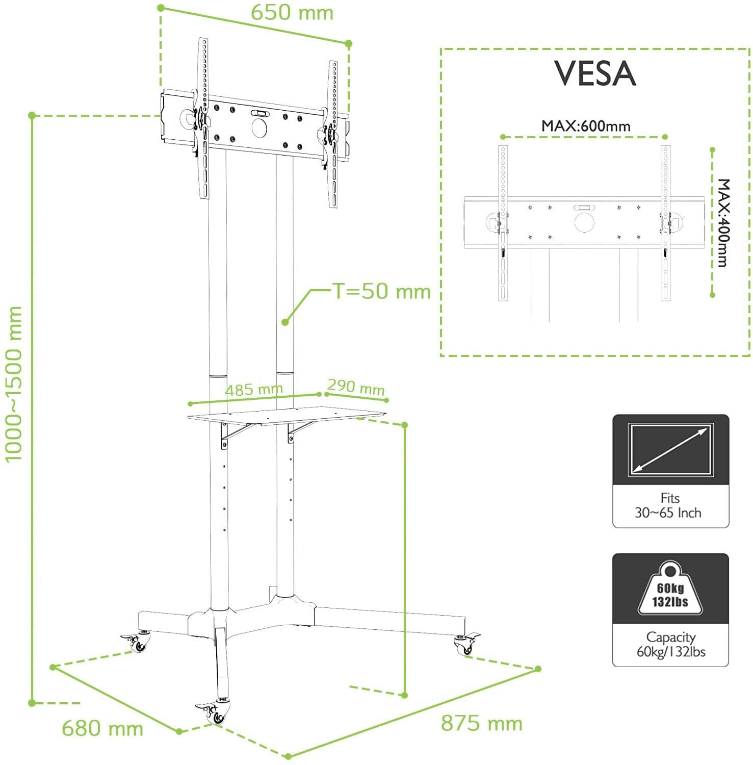 Carrello Supporto Pavimento Porta TV LCD/LED/Plasma 30''-65'' Mensola in Mobili Scontolo.net - Potenza, commercioVirtuoso.it