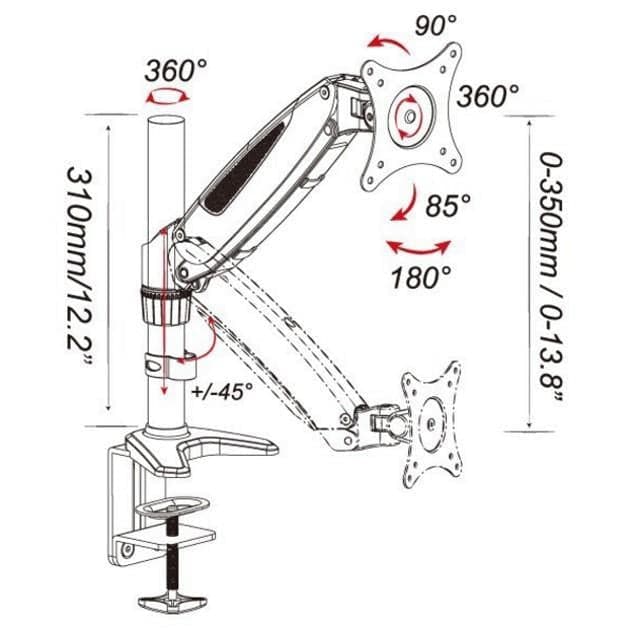 Supporto Tubolare a Gas da Scrivania per Monitor 15-27'' 360mm Nero in Supporti Scontolo.net - Potenza, commercioVirtuoso.it