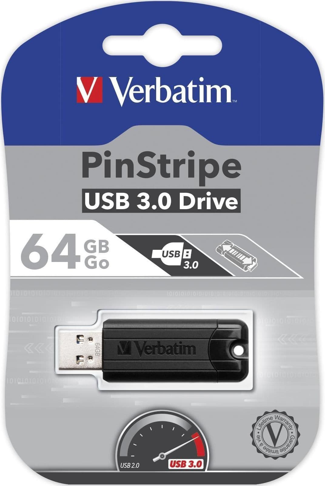 Memoria USB 3.0 PinStripe da 64Gb Colore Nero