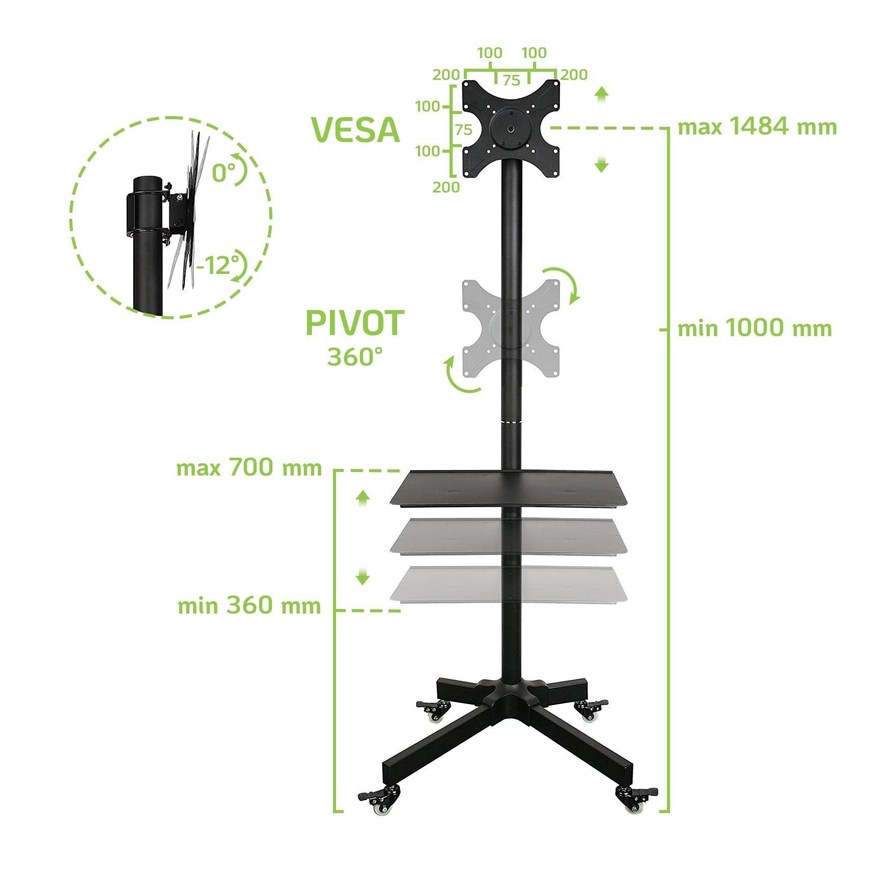 Supporto a Pavimento con Mensola Trolley TV LCD/LED/Plasma 19''-37'' in Supporti da parete e da soffitto Scontolo.net - Potenza, commercioVirtuoso.it