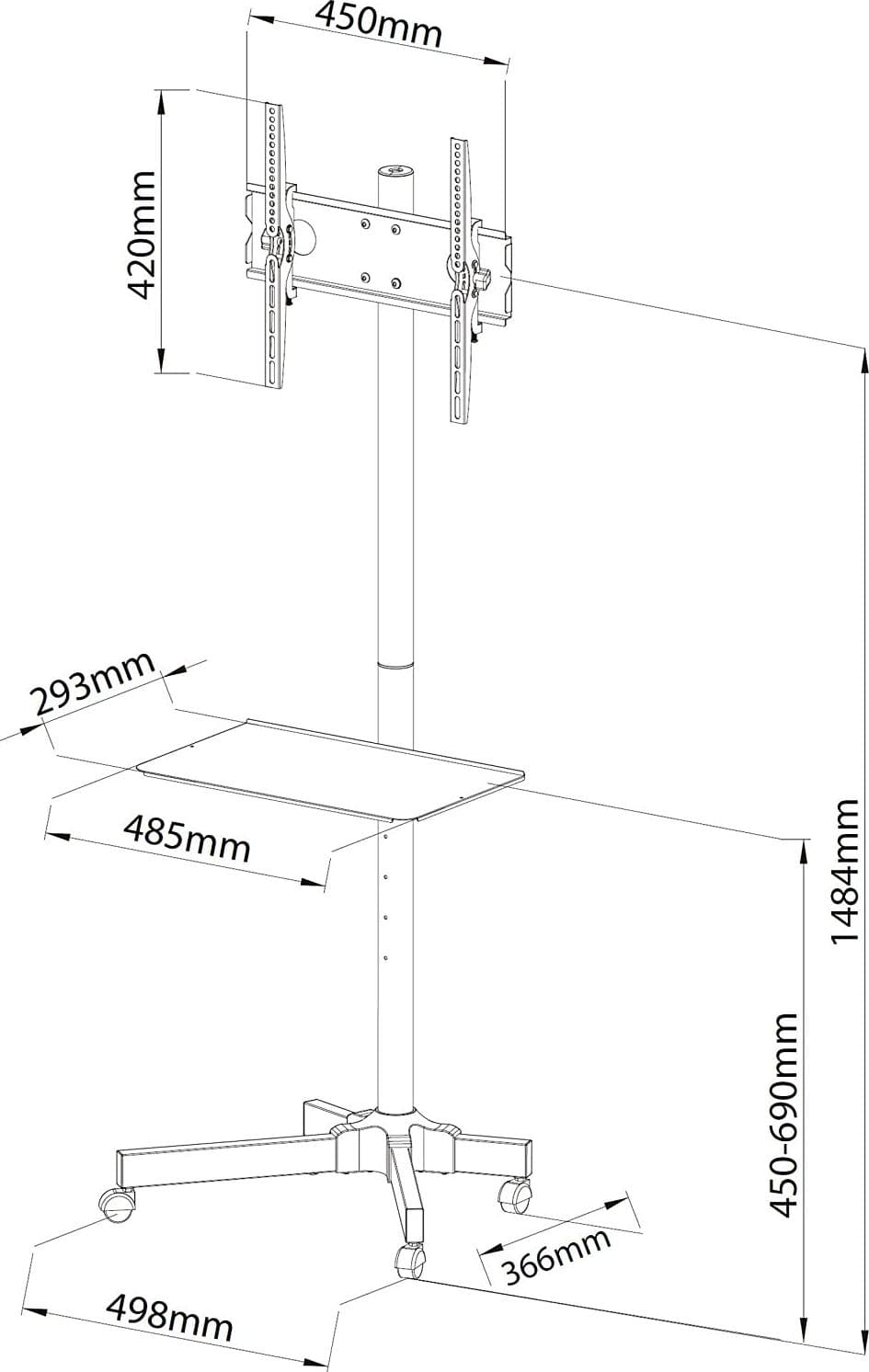 Supporto a Pavimento con Mensola Trolley TV LCD/LED/Plasma 23''-55'' in Mobili Scontolo.net - Potenza, commercioVirtuoso.it