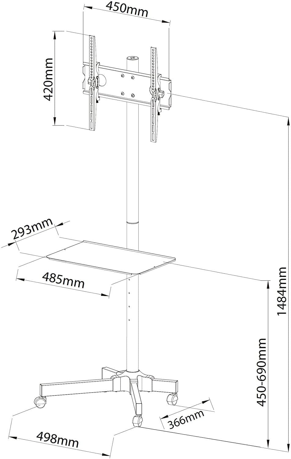 Supporto a Pavimento con Mensola Trolley TV LCD/LED/Plasma 23''-55'' in Mobili Scontolo.net - Potenza, commercioVirtuoso.it