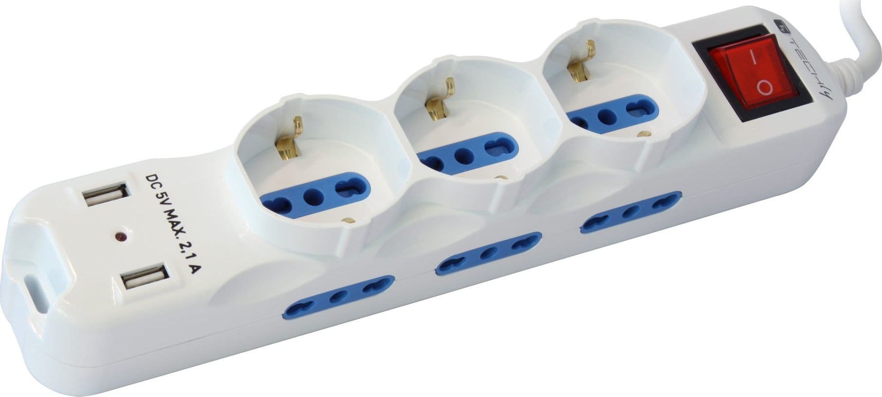 Multipresa 6 Posti Italiana Bipasso con 2 Prese USB Bianca in Multiprese Scontolo.net - Potenza, commercioVirtuoso.it