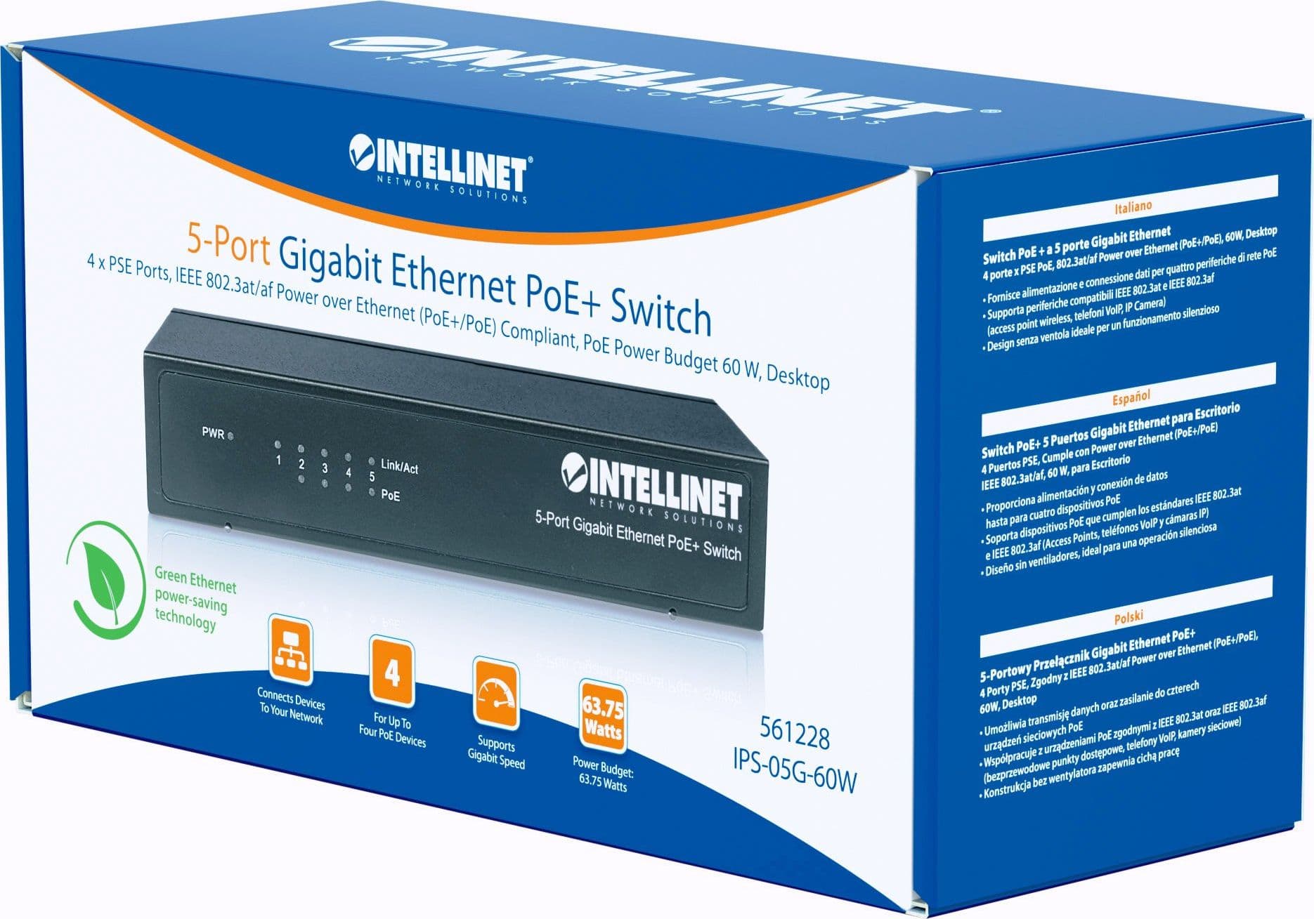 Switch PoE+ 5 porte Gigabit Ethernet