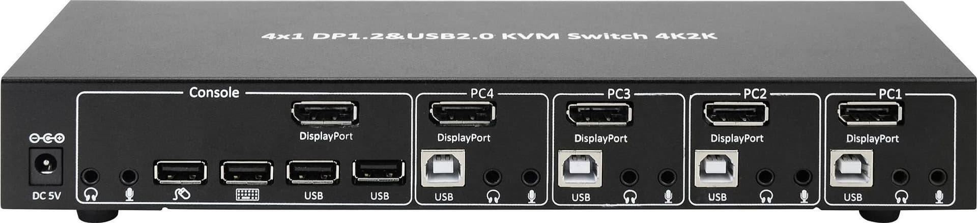 Switch KVM DisplayPort 1.2 e USB 2.0 4 porte con hub e audio