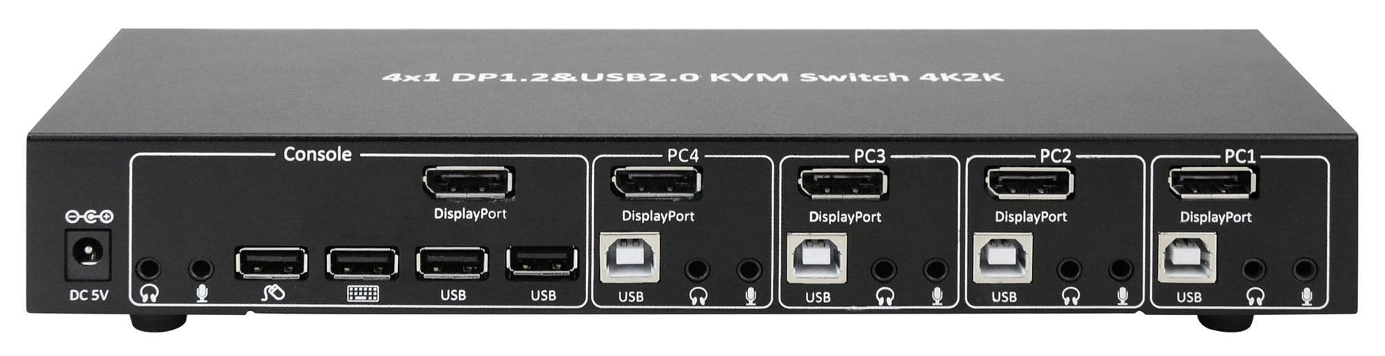 Switch KVM DisplayPort 1.2 e USB 2.0 4 porte con hub e audio