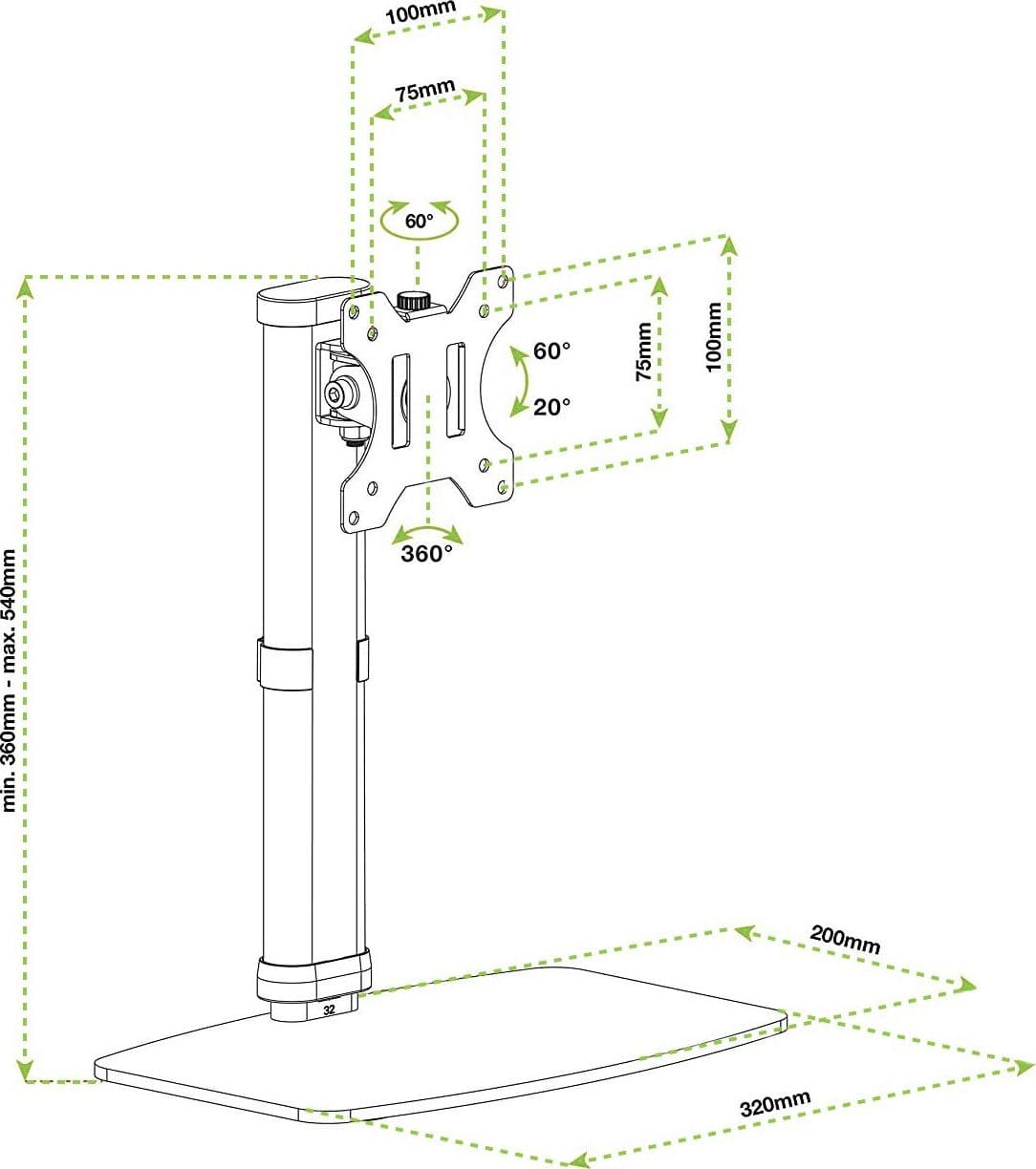 Supporto da Tavolo Stand per Monitor 17-27'' con Base in Supporti Scontolo.net - Potenza, commercioVirtuoso.it