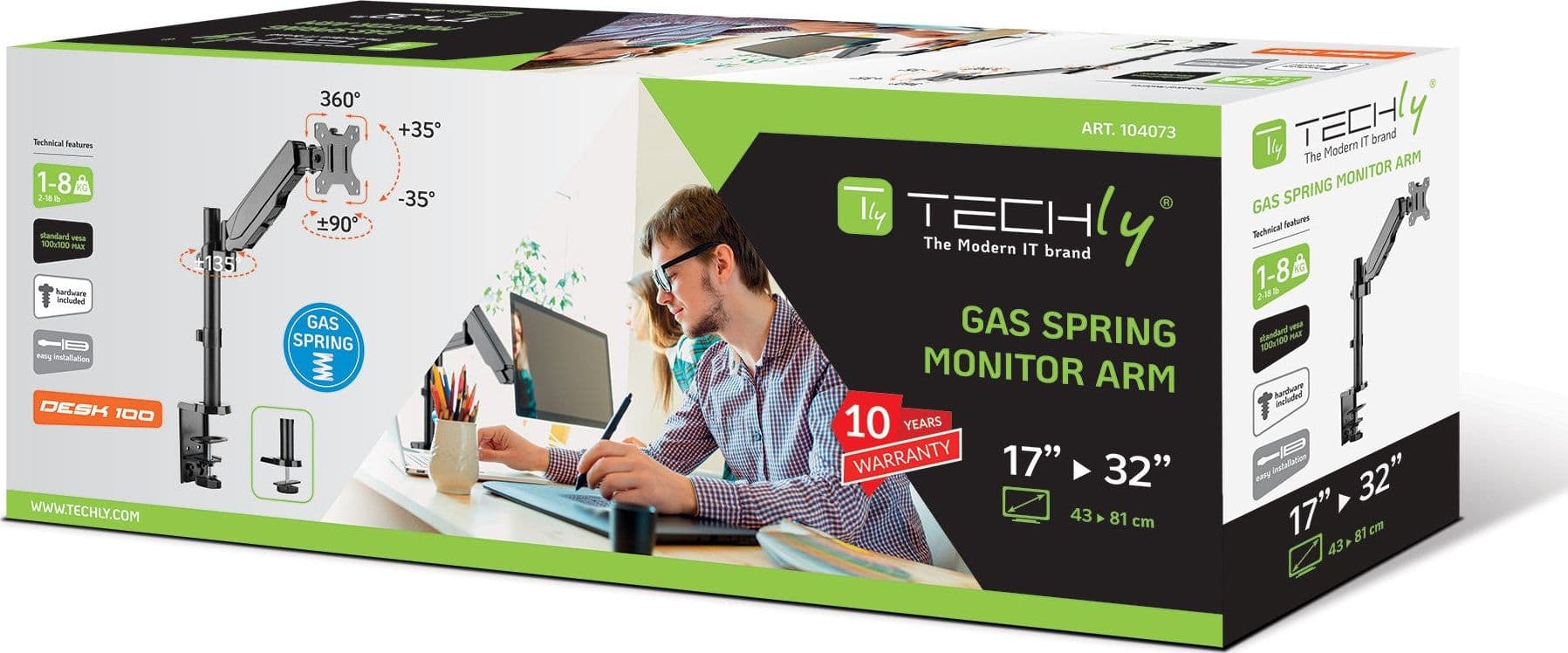 Supporto da Scrivania per Monitor 17-32'' con Molla a Gas Estensione 306 mm