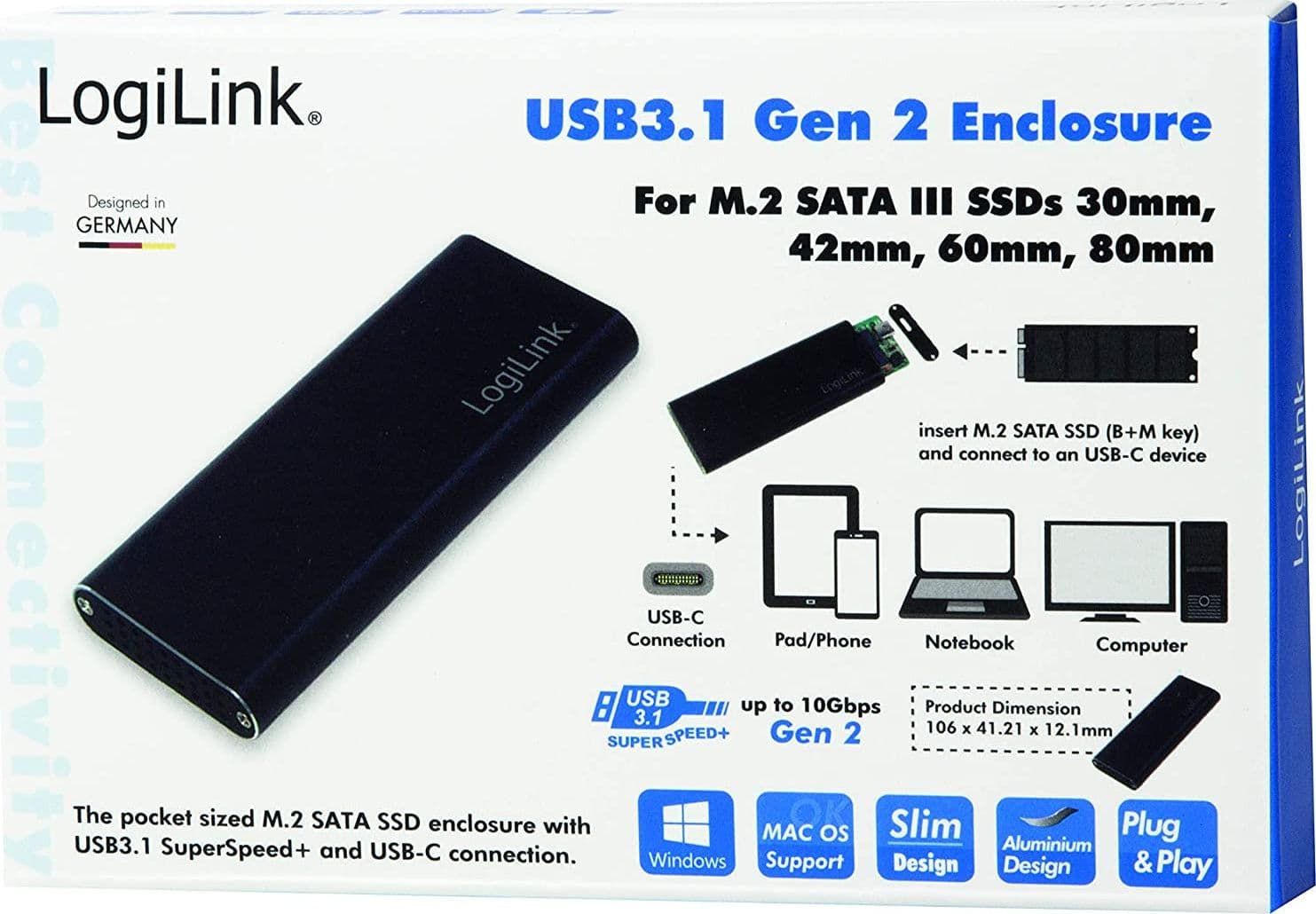 Box Esterno USB3.1 Gen 2 per SSD SATA M.2