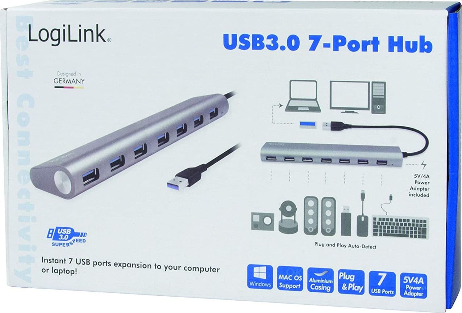 Hub USB 3.2 SuperSpeed 7 porte Alluminio Silver