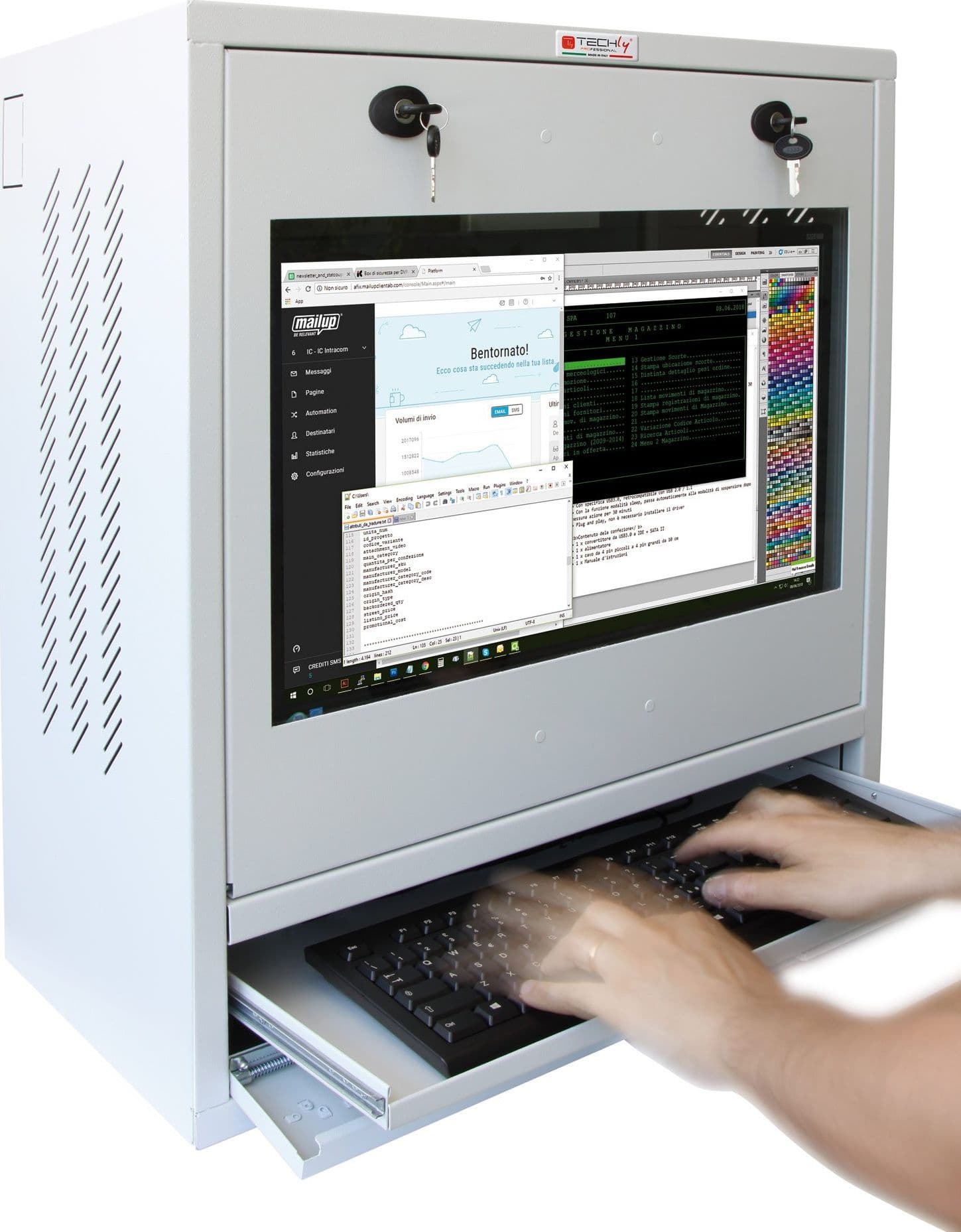 Armadio di sicurezza per PC, monitor touch LCD e tastiera Grigio senza vetro in Postazioni di lavoro per computer Scontolo.net - Potenza, commercioVirtuoso.it
