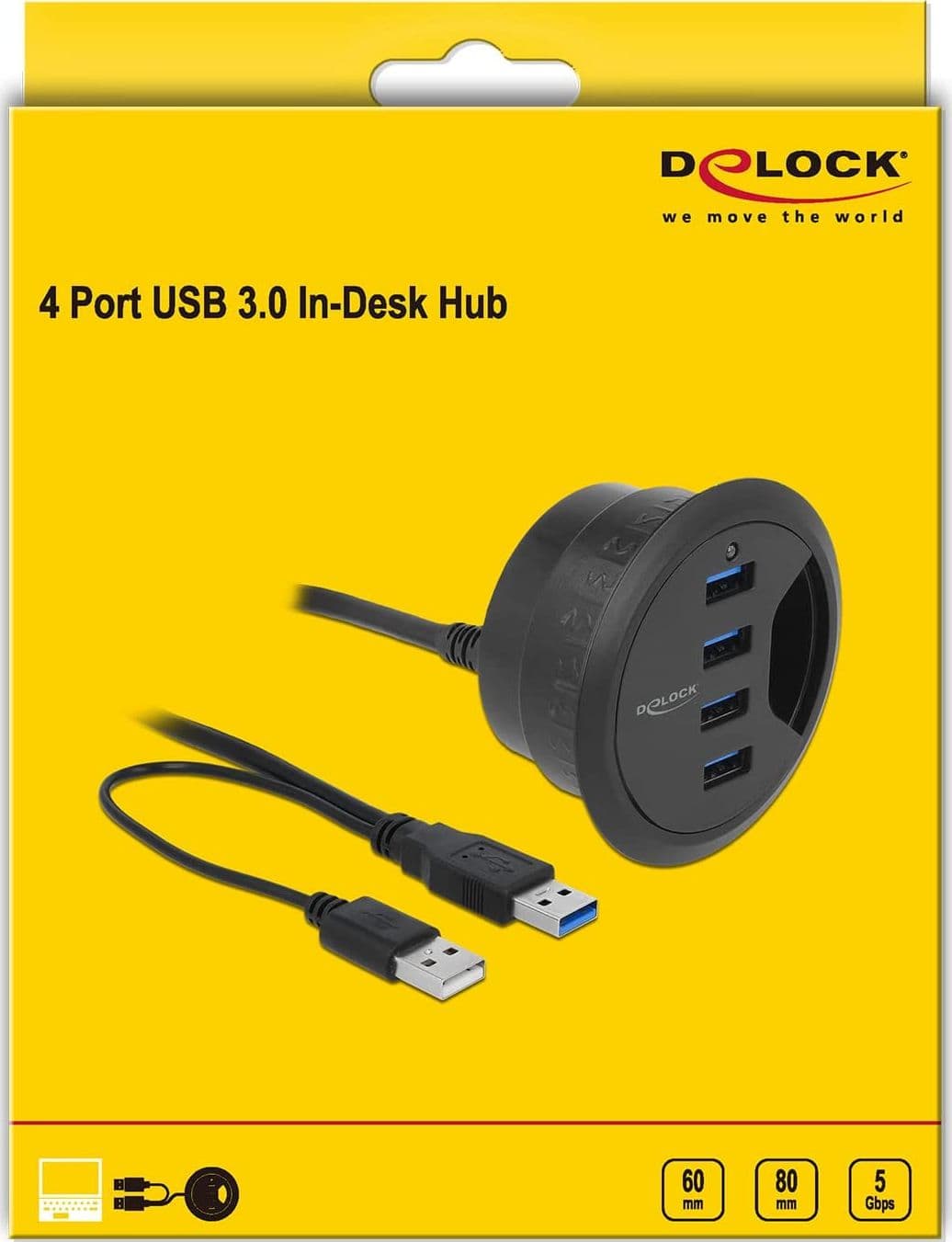 Hub USB 3.2 4 porte In-Desk Diametro 6 e 8 cm