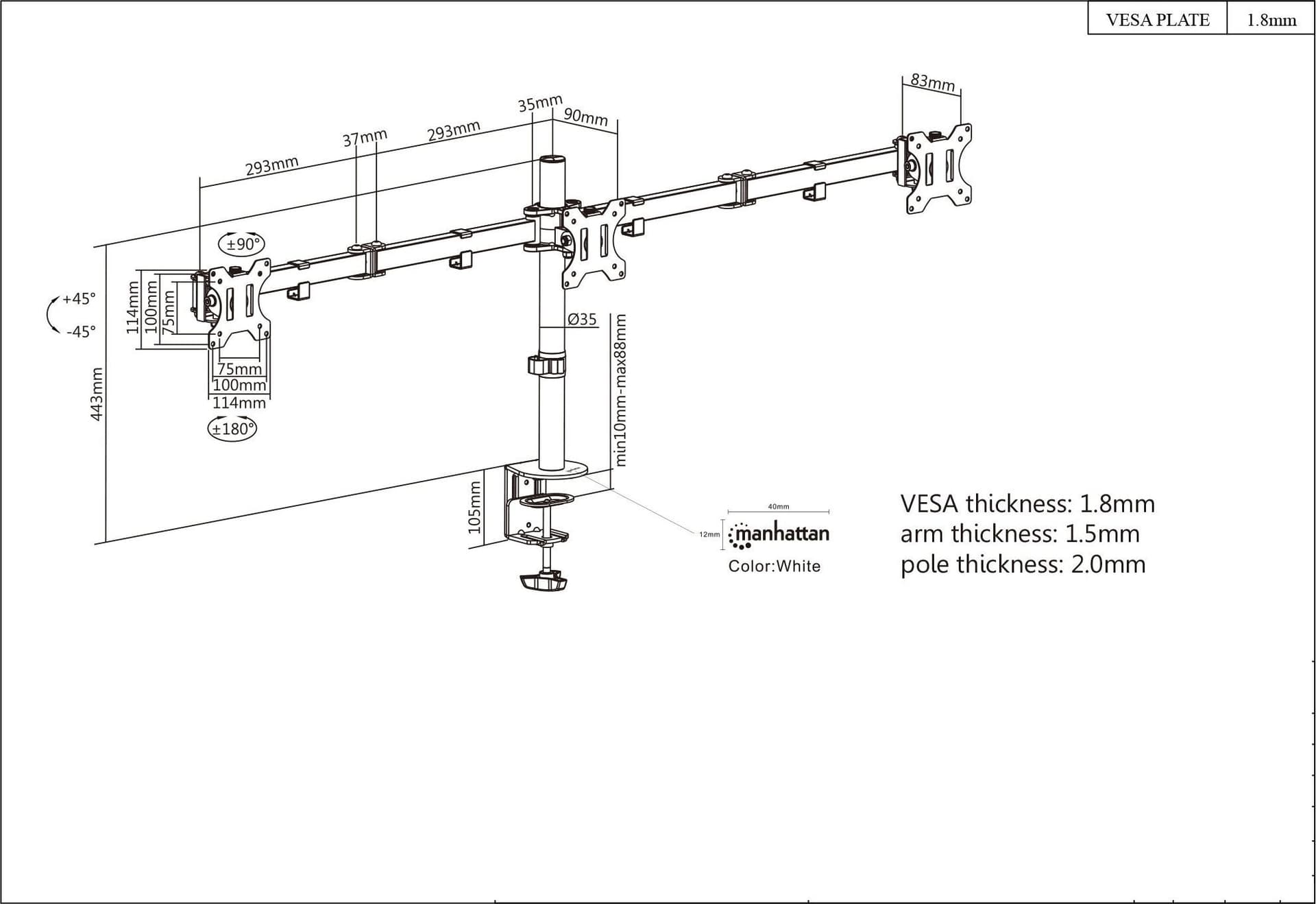 Supporto da Scrivania per 3 Monitor 13-27'' con Morsetto in Supporti Scontolo.net - Potenza, commercioVirtuoso.it