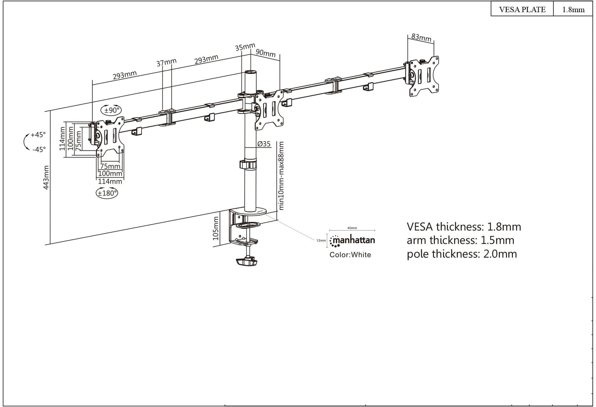 Supporto da Scrivania per 3 Monitor 13-27'' con Morsetto in Supporti Scontolo.net - Potenza, commercioVirtuoso.it