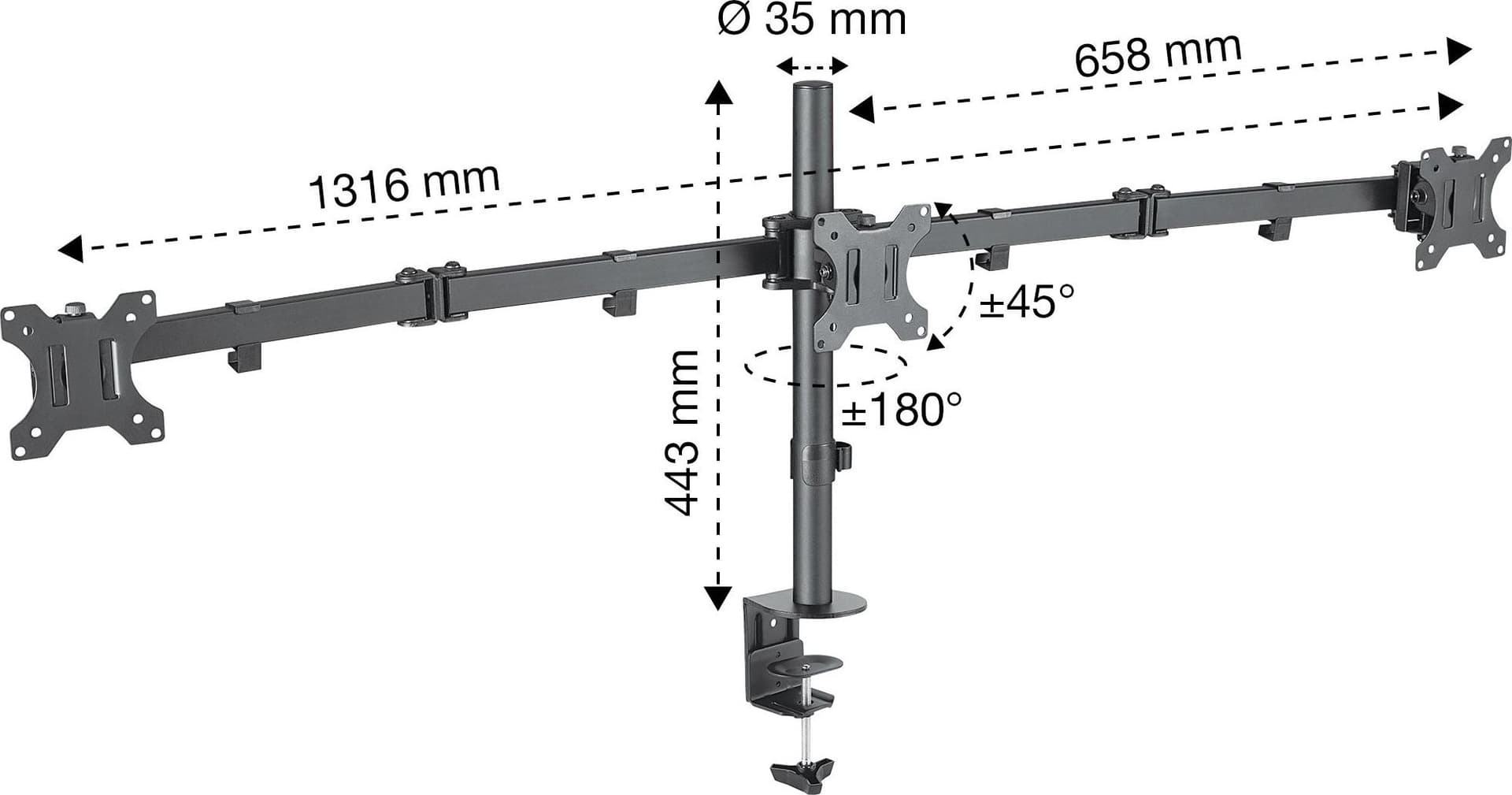 Supporto da Scrivania per 3 Monitor 13-27'' con Morsetto in Supporti Scontolo.net - Potenza, commercioVirtuoso.it
