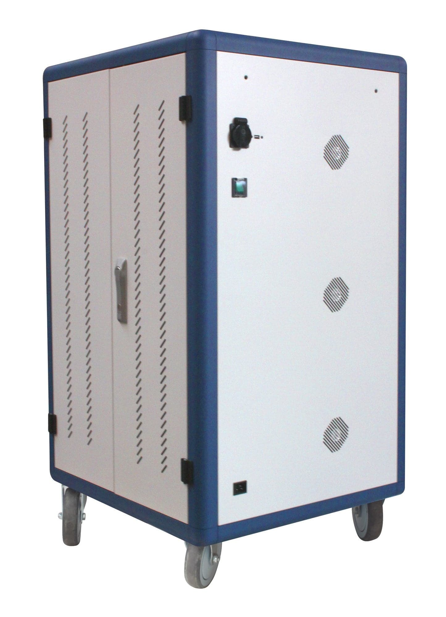 Carrello Stazione di Ricarica USB Ventilato per 30 Notebook/Tablet/Smartphone Bianco/Blu in Caricabatterie da muro Scontolo.net - Potenza, commercioVirtuoso.it