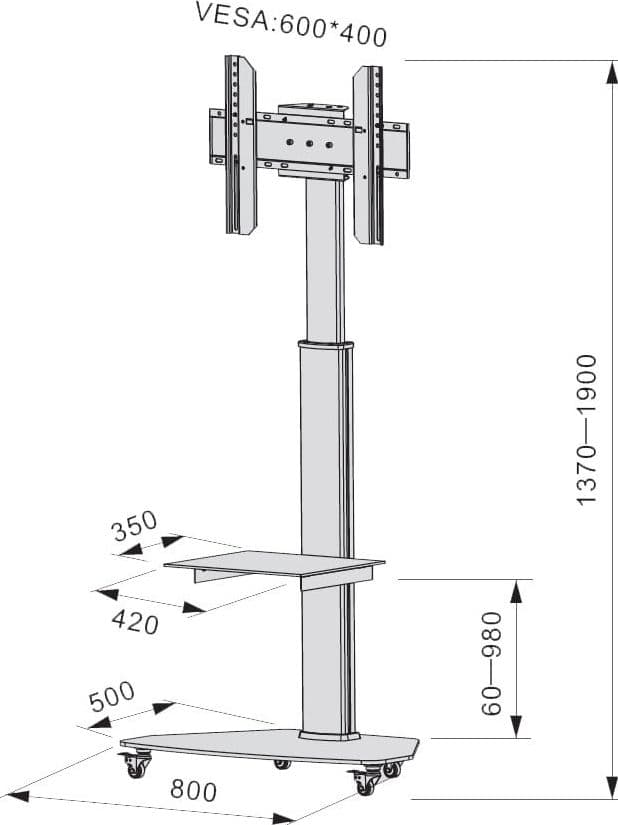 Supporto a Pavimento con Mensola Trolley TV LCD/LED/Plasma 37-70'' Silver in Mobili Scontolo.net - Potenza, commercioVirtuoso.it