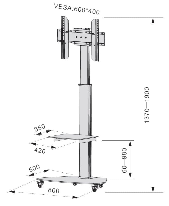 Supporto a Pavimento con Mensola Trolley TV LCD/LED/Plasma 37-70'' Silver in Mobili Scontolo.net - Potenza, commercioVirtuoso.it