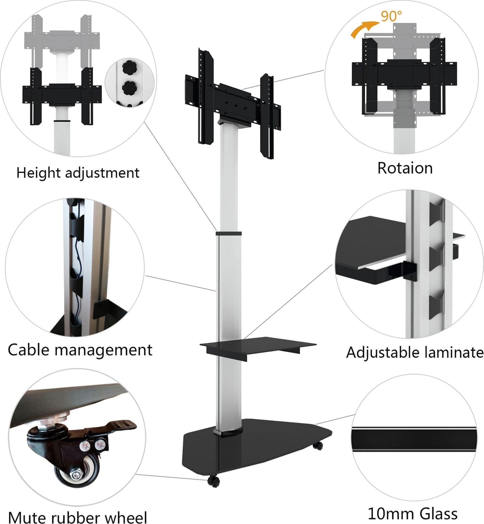 Supporto a Pavimento con Mensola Trolley TV LCD/LED/Plasma 37-70'' Silver in Mobili Scontolo.net - Potenza, commercioVirtuoso.it