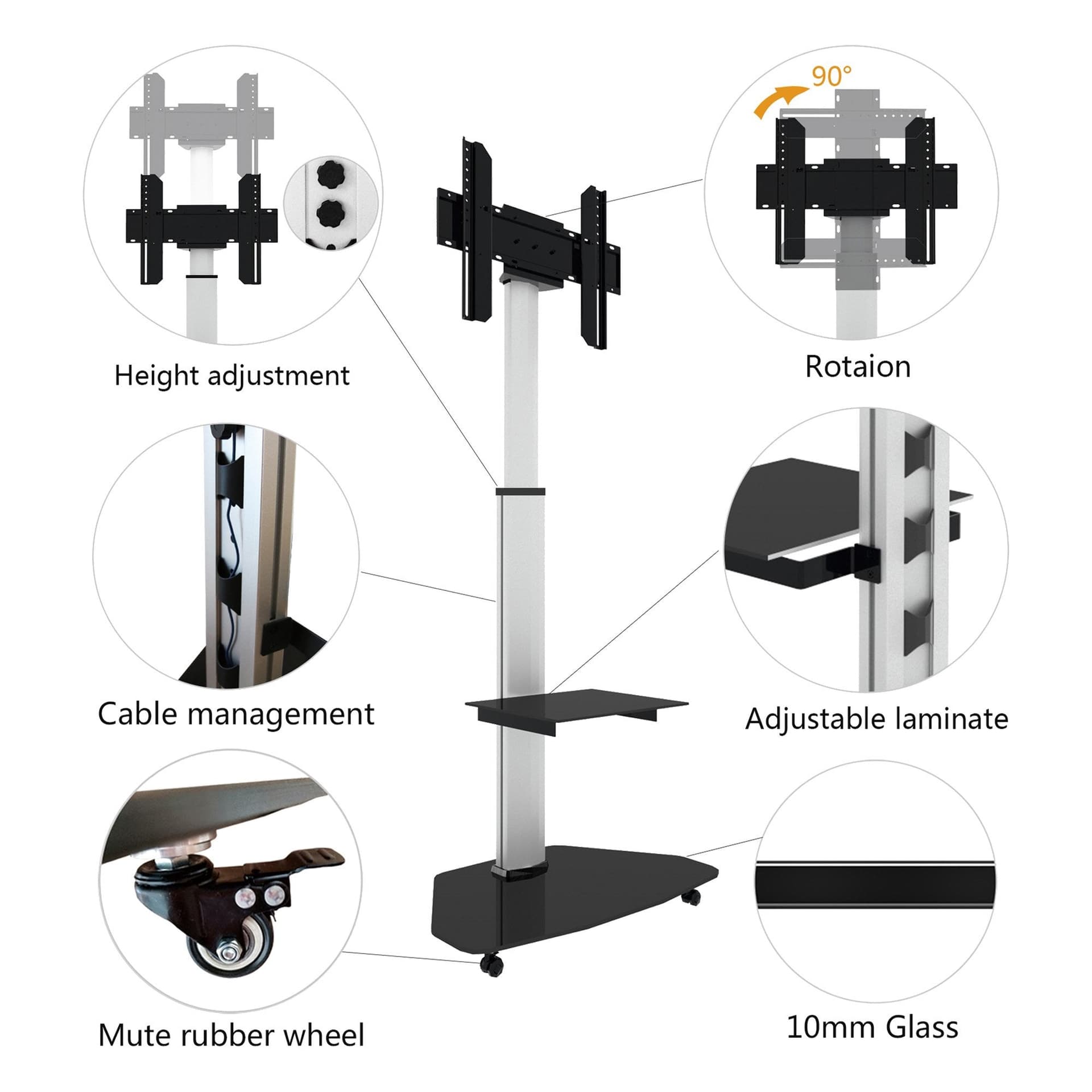 Supporto a Pavimento con Mensola Trolley TV LCD/LED/Plasma 37-70'' Silver in Mobili Scontolo.net - Potenza, commercioVirtuoso.it