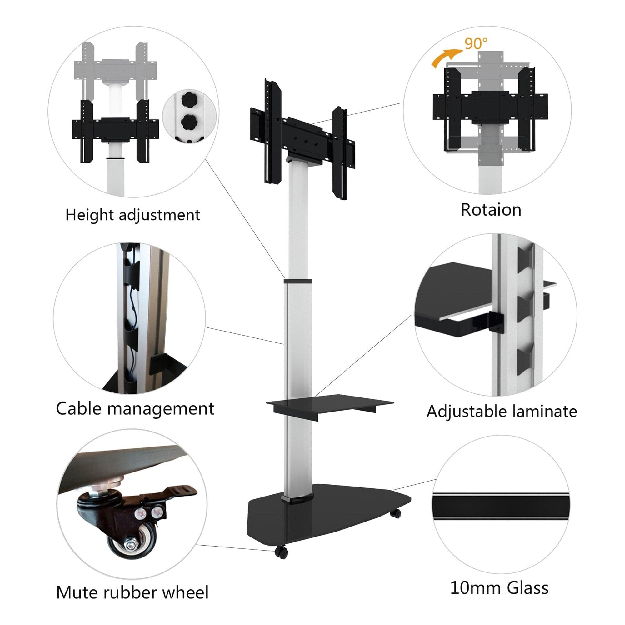 Supporto a Pavimento con Mensola Trolley TV LCD/LED/Plasma 37-70'' Silver in Mobili Scontolo.net - Potenza, commercioVirtuoso.it