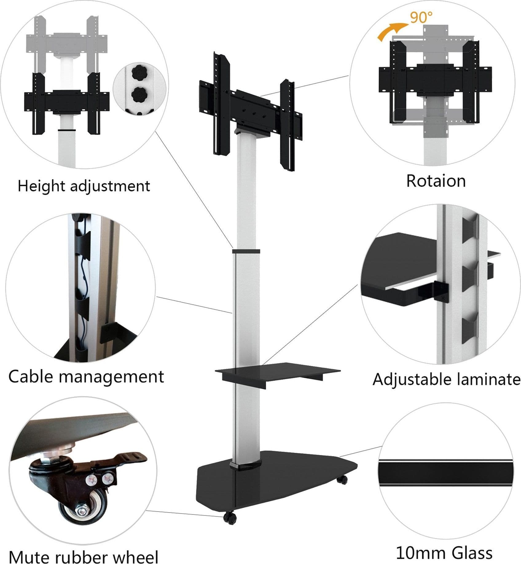 Supporto a Pavimento con Mensola Trolley TV LCD/LED/Plasma 37-70'' Bianco