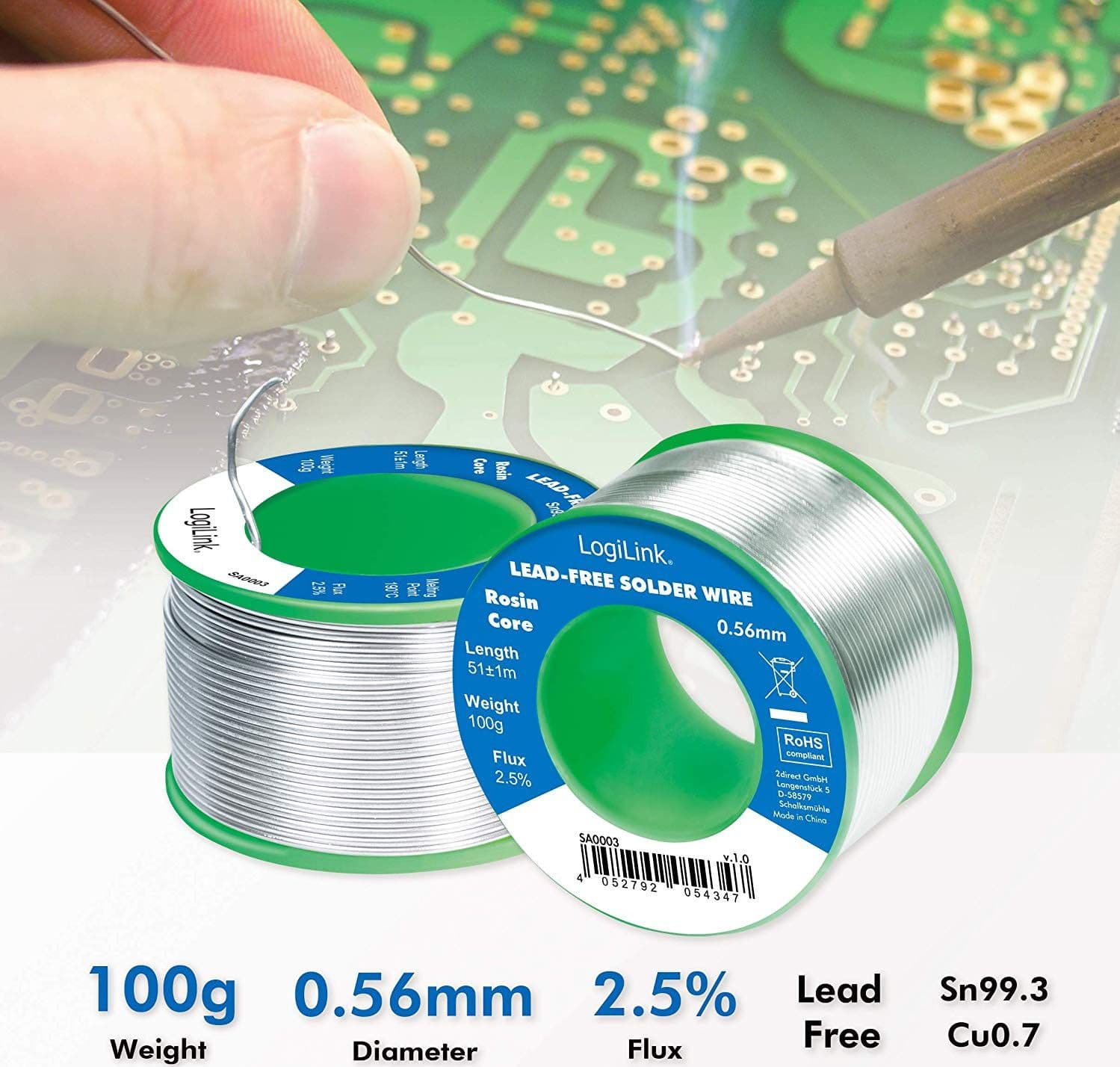 Stagno in Rotolo per Saldatura Senza Piombo Rame 0,7% &oslash 0,56 mm 100g in  Scontolo.net - Potenza, commercioVirtuoso.it
