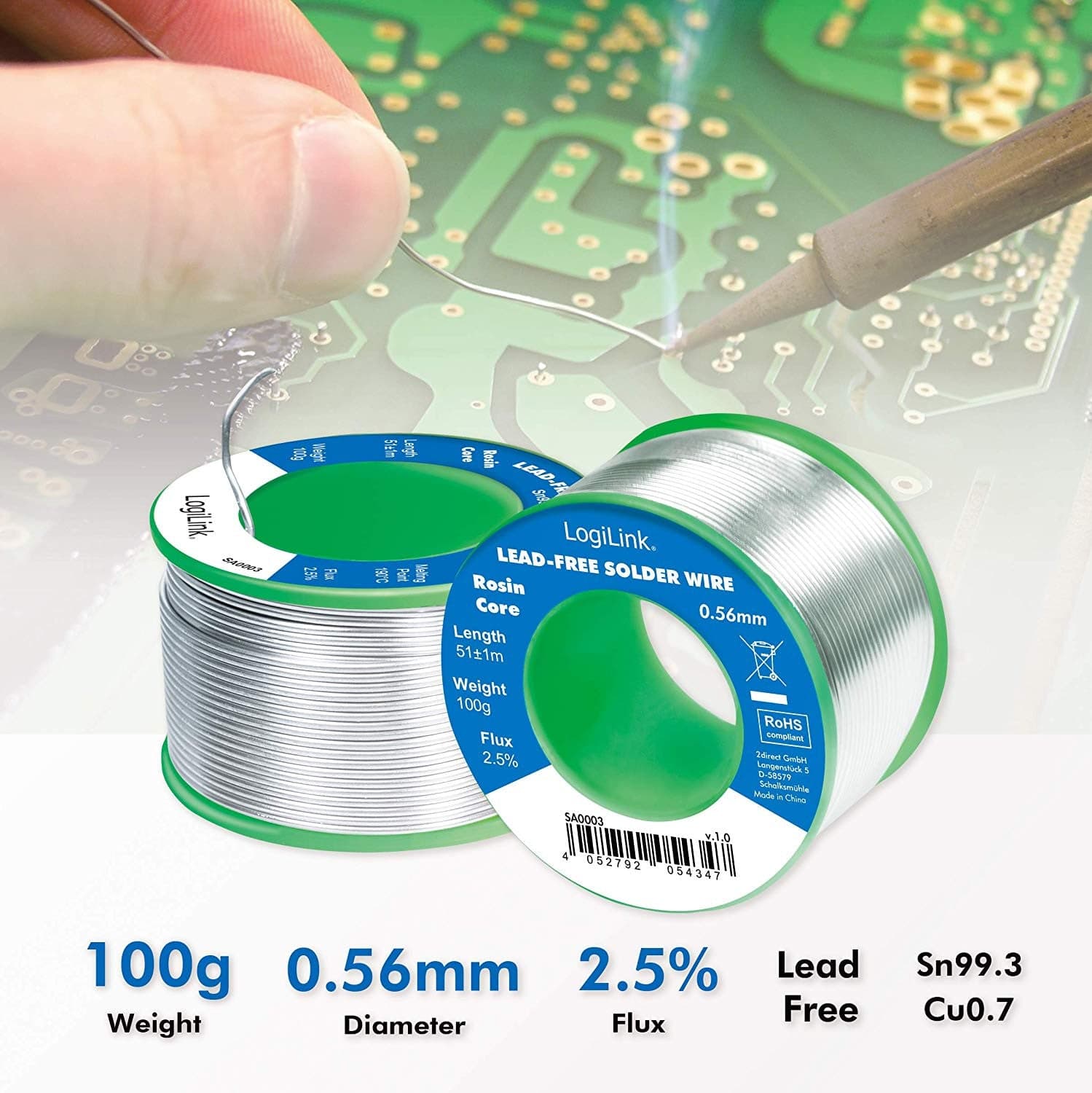 Stagno in Rotolo per Saldatura Senza Piombo Rame 0,7% &oslash 0,56 mm 100g in  Scontolo.net - Potenza, commercioVirtuoso.it