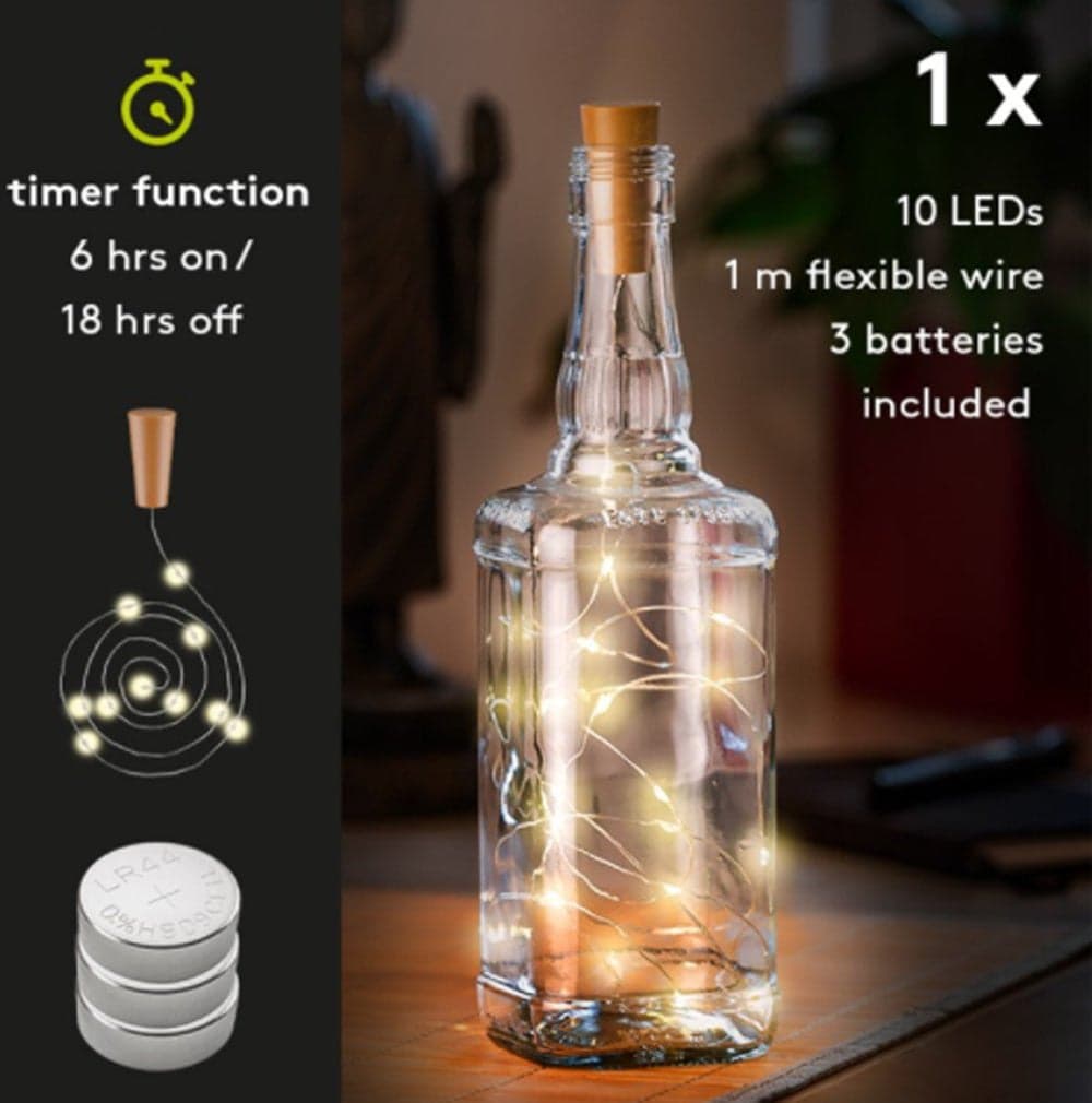 Strip 10 LED con Timer Bianco Caldo per Bottiglia in Nastri LED Scontolo.net - Potenza, commercioVirtuoso.it