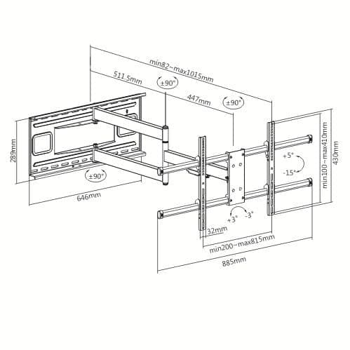 Staffa a Muro Braccio Estensibile fino a 1015 mm per LCD 43-80'' Nero in Supporti da parete e da soffitto Scontolo.net - Potenza, commercioVirtuoso.it