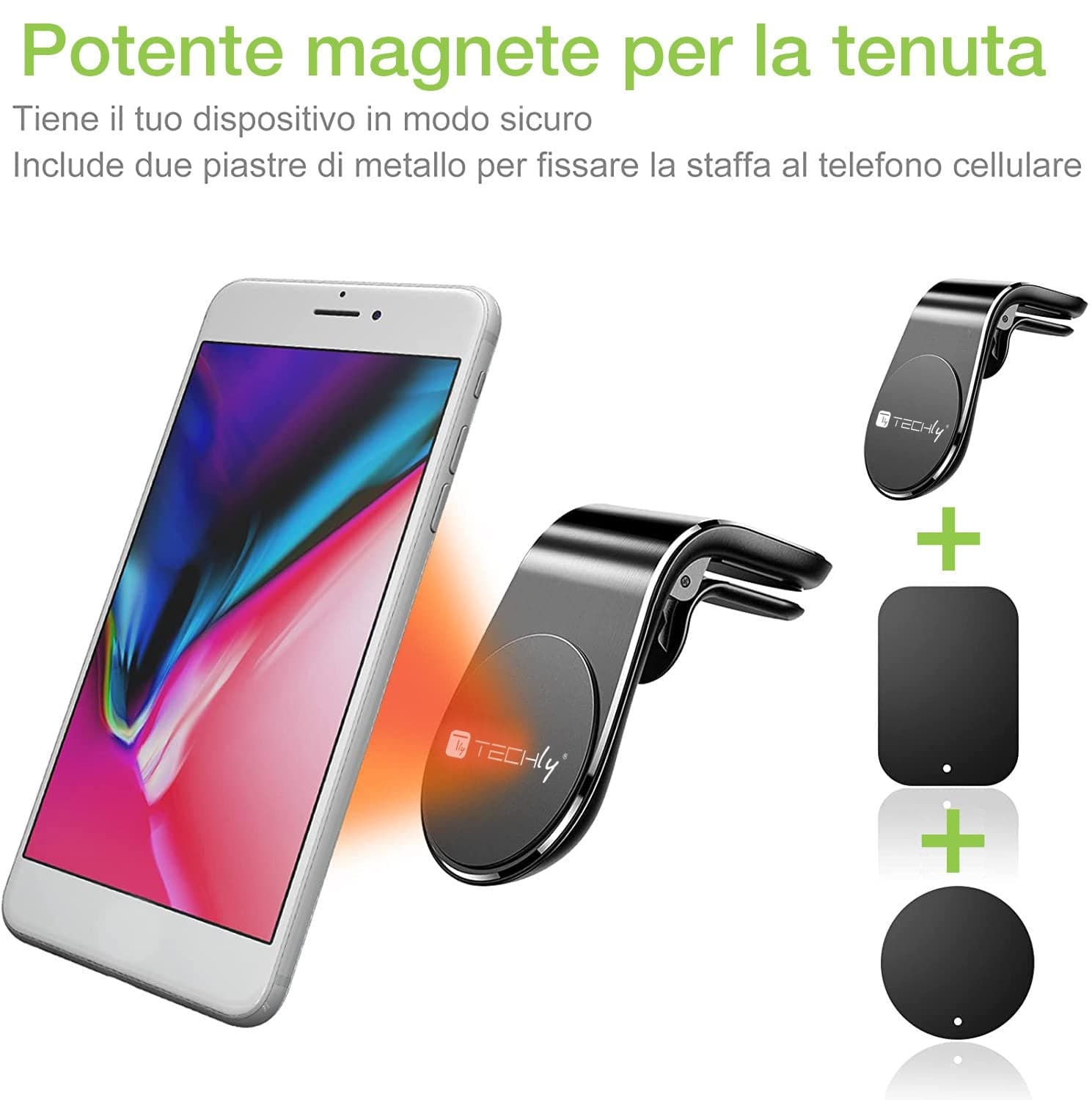 Supporto Magnetico da Auto per Smartphone con Due Placche Metalliche Universali in Alloggiamenti Scontolo.net - Potenza, commercioVirtuoso.it