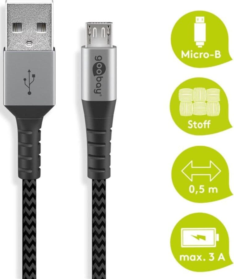 Cavo Micro USB Guaina Intrecciata USB2.0 A M/MicroB M 0,5m Nero/Silver in  Scontolo.net - Potenza, commercioVirtuoso.it