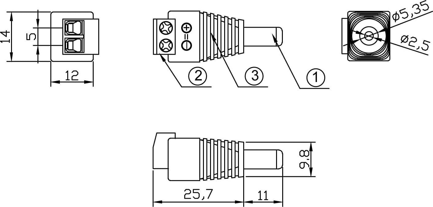 Adattatore Alimentazione Plug DC 2.5x5.5mm Maschio Terminal Block 2 pin in Adattatori Scontolo.net - Potenza, commercioVirtuoso.it