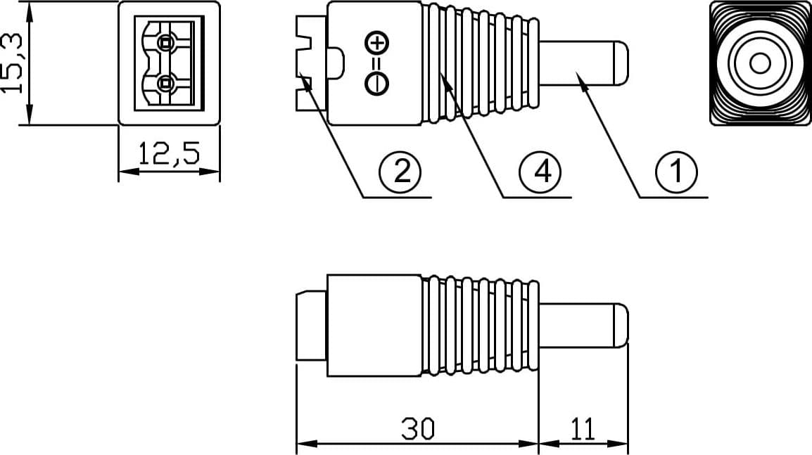 Adattatore Plug DC 2.5x5.5 mm Maschio Terminal Block 2 pin