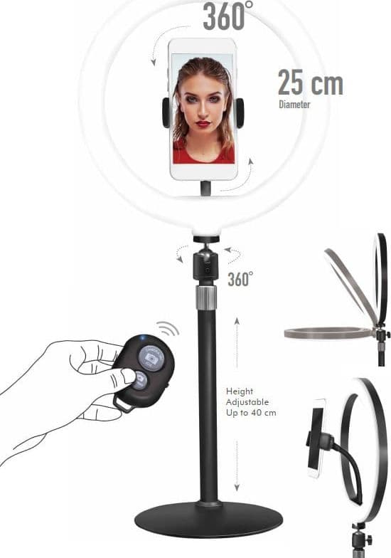 Luce LED Anello 25cm Regolazione Luminosit&agrave Stand Smartphone