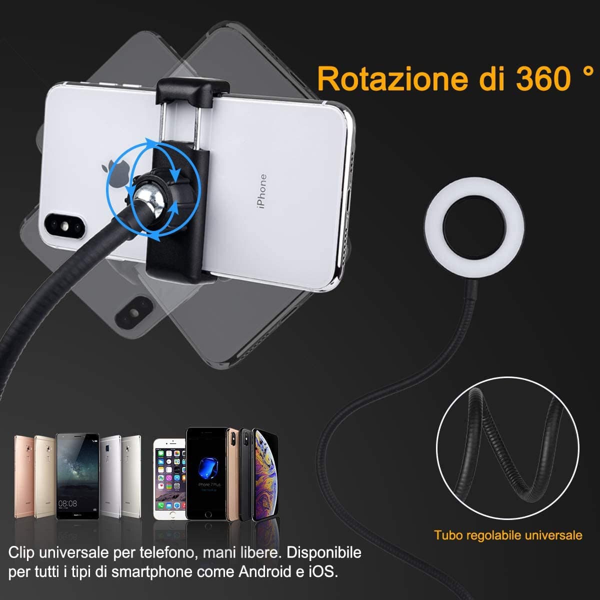 Luce LED Anello Portatile Regolazione Luminosit&agrave e Stand Smartphone in Flash Macro Ring Light Scontolo.net - Potenza, commercioVirtuoso.it