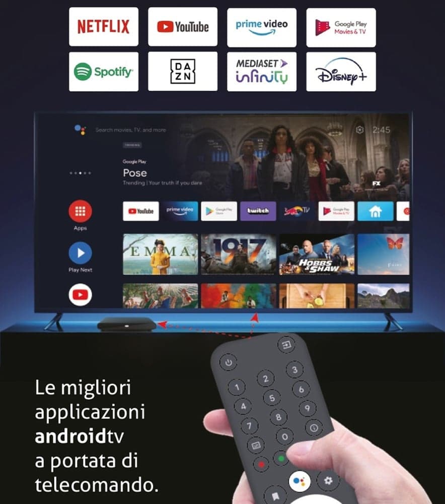 Decoder Smart AndroidTV BoxQ Google 4K Dolby con Dongle DVBT2 in Ricevitori digitale terrestre Scontolo.net - Potenza, commercioVirtuoso.it