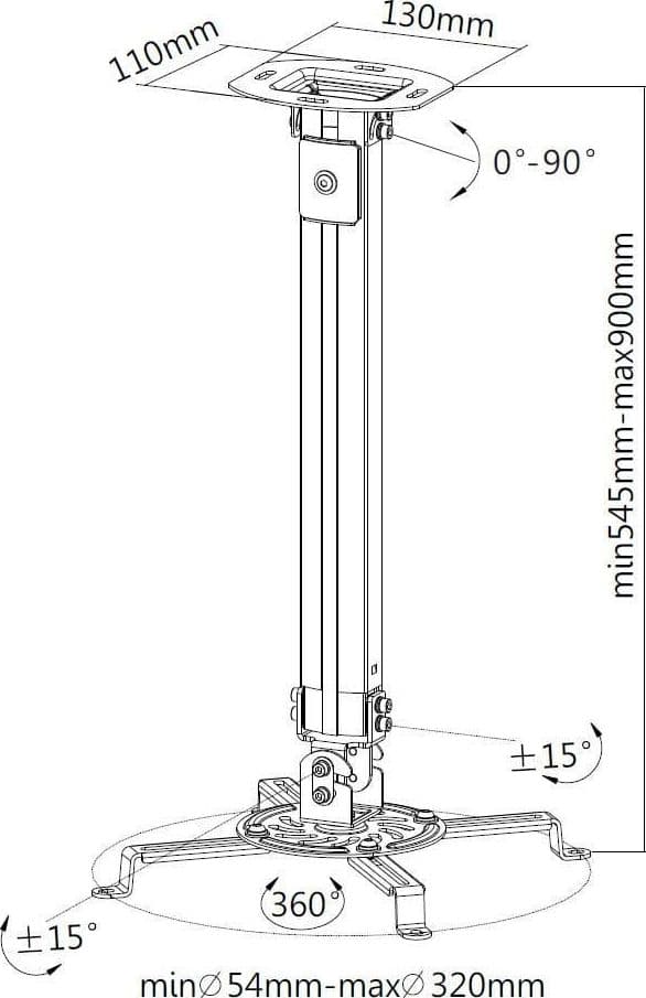 Supporto a Soffitto per Proiettori Estensione 545-900 mm Silver in Supporti per proiettori Scontolo.net - Potenza, commercioVirtuoso.it