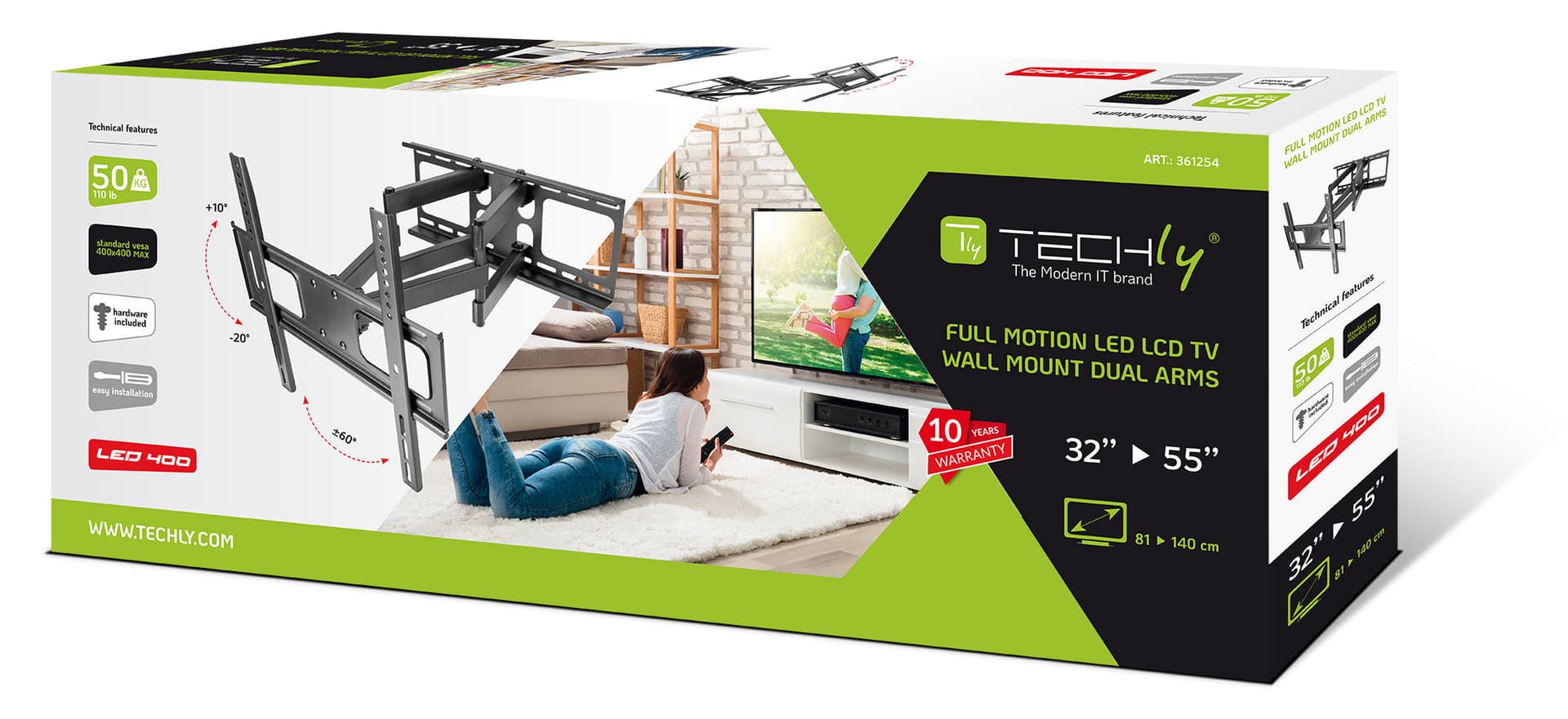 Staffa da Muro con doppio braccio per TV LED/LCD 32-55'' in Supporti da parete e da soffitto Scontolo.net - Potenza, commercioVirtuoso.it