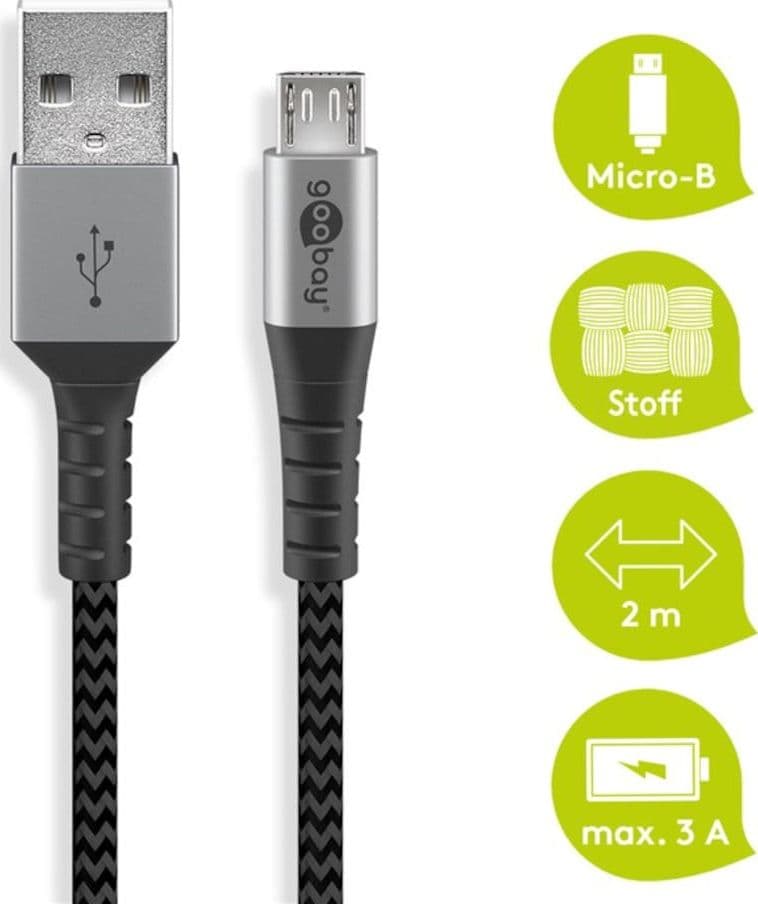 Cavo Micro USB Guaina Intrecciata USB2.0 A M/MicroB M 2 m Nero/Silver in  Scontolo.net - Potenza, commercioVirtuoso.it