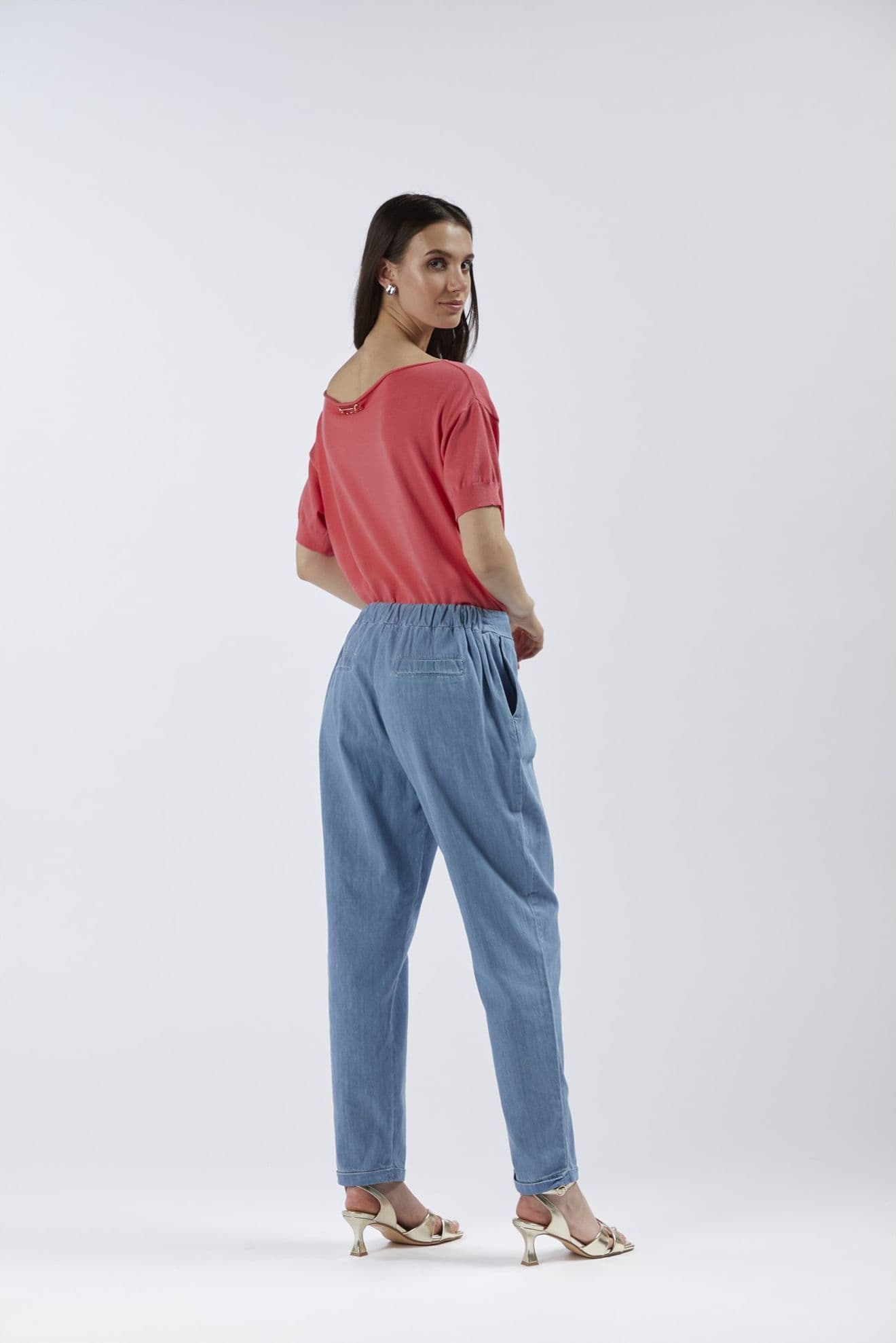 PANTALONE TIPO JOGGER IN CHAMBRAY in Pantaloni sportivi 3A Moda Mare Sport - Bellaria Igea Marina, commercioVirtuoso.it