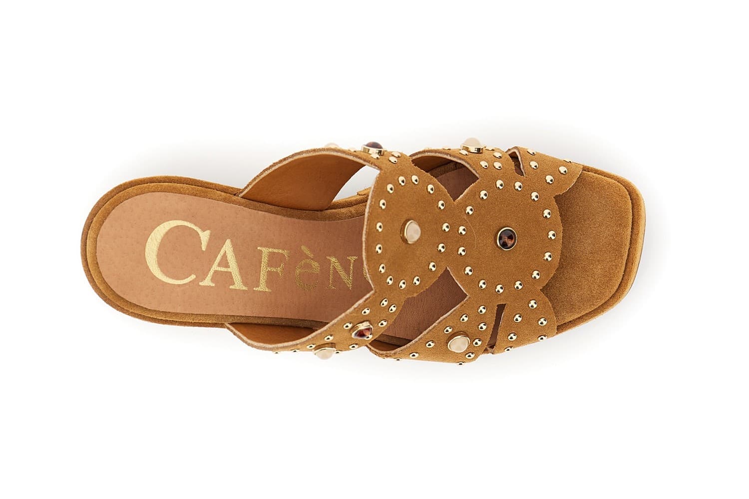 SANDALO CIABATTA IN PELLE SCAMOSCIATA SU ZEPPA CON BORCHIE E CABOCHON in Sandali moda 3A Moda Mare Sport - Bellaria Igea Marina, commercioVirtuoso.it