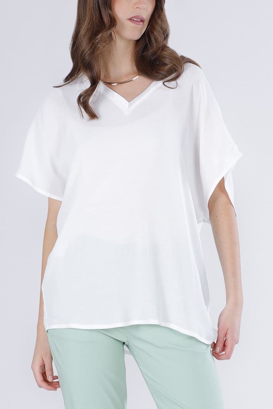 BLUSA MANICA CORTA A KIMONO CON RIFINITURE IN RASO in T-shirt 3A Moda Mare Sport - Bellaria Igea Marina, commercioVirtuoso.it