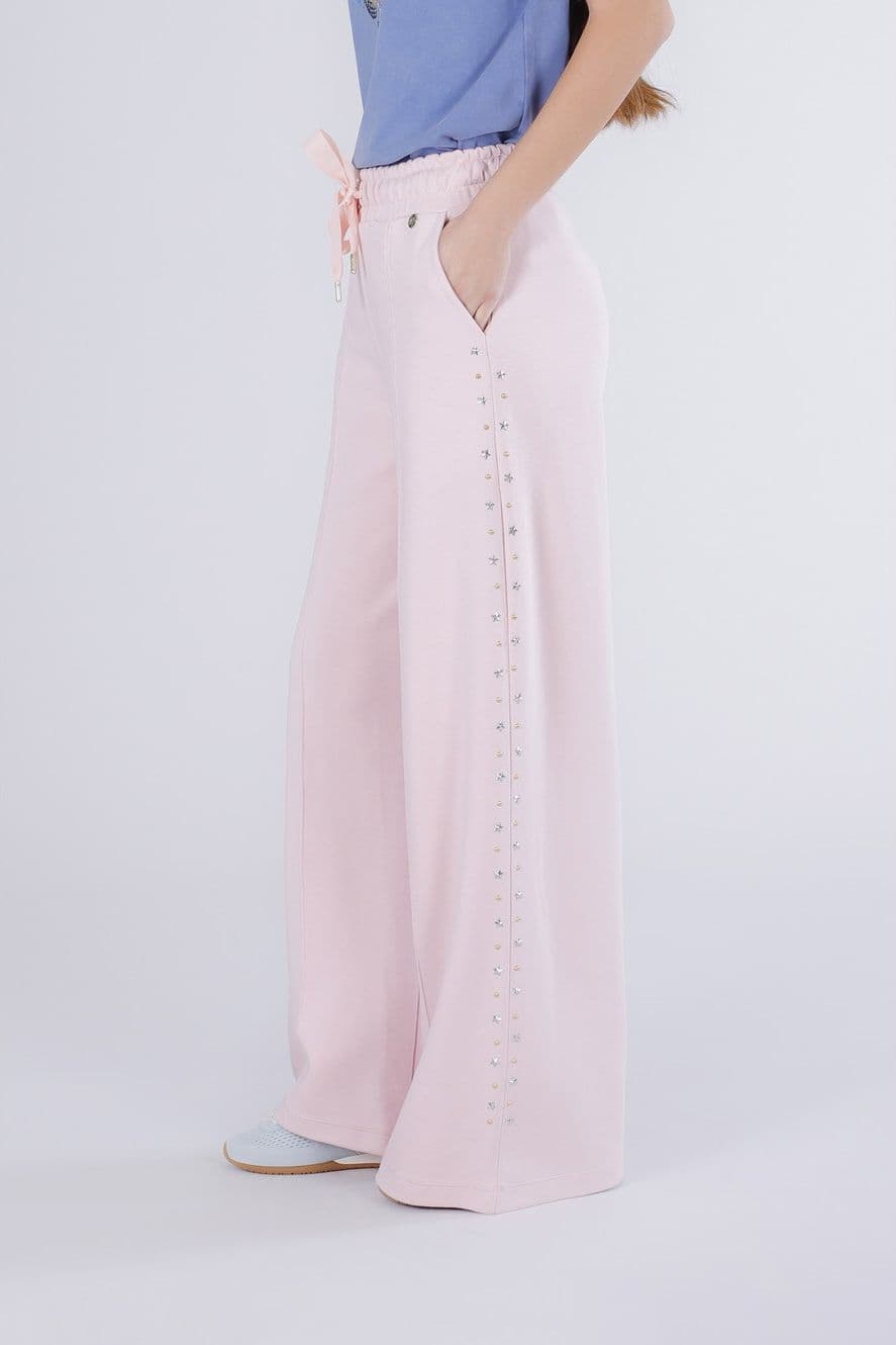 PANTALONE PALAZZO CON APPLICAZIONE in Pantaloni 3A Moda Mare Sport - Bellaria Igea Marina, commercioVirtuoso.it