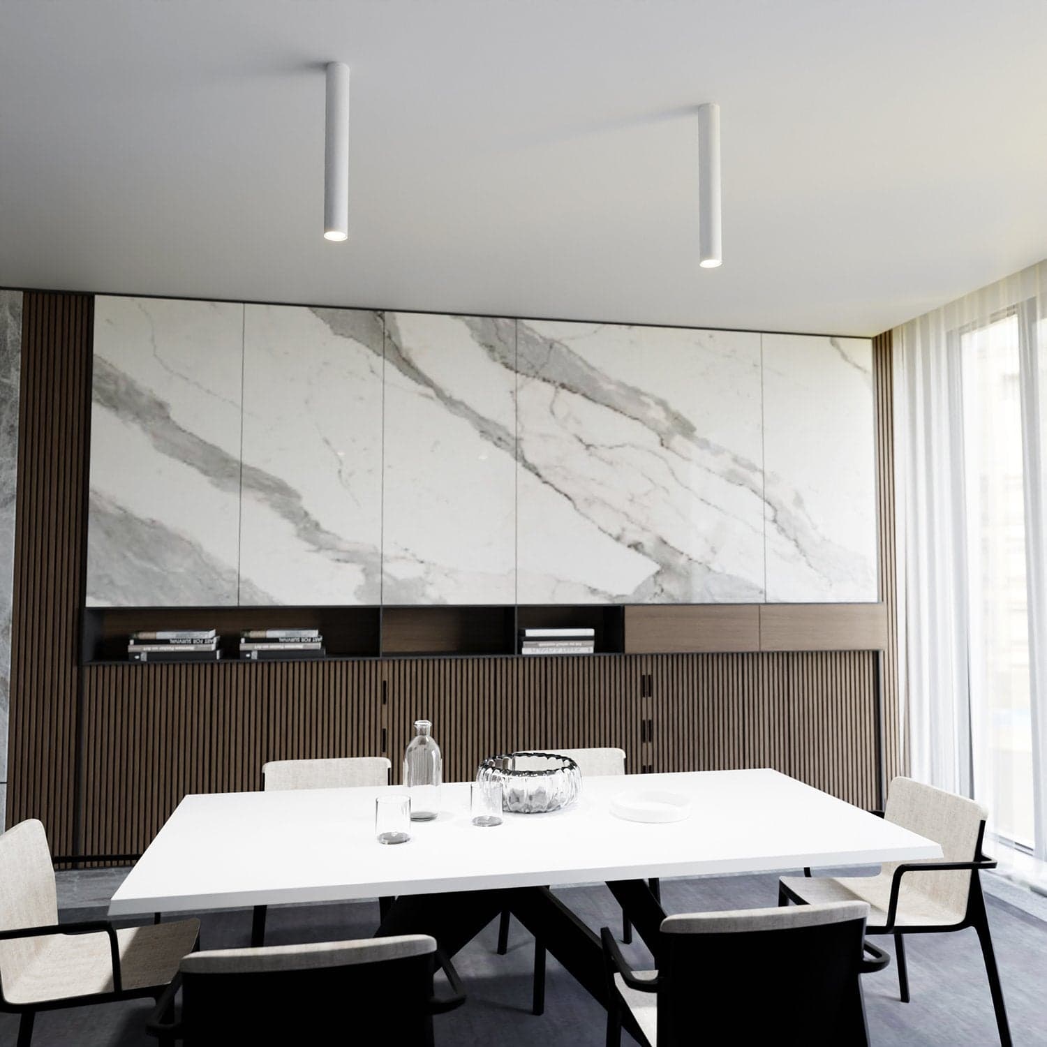Plafoniera Moderna Faretto Tecno 1 Luce Acciaio Bianco 45 Cm in Faretti da soffitto LuceArt - Montecorvino Pugliano, commercioVirtuoso.it