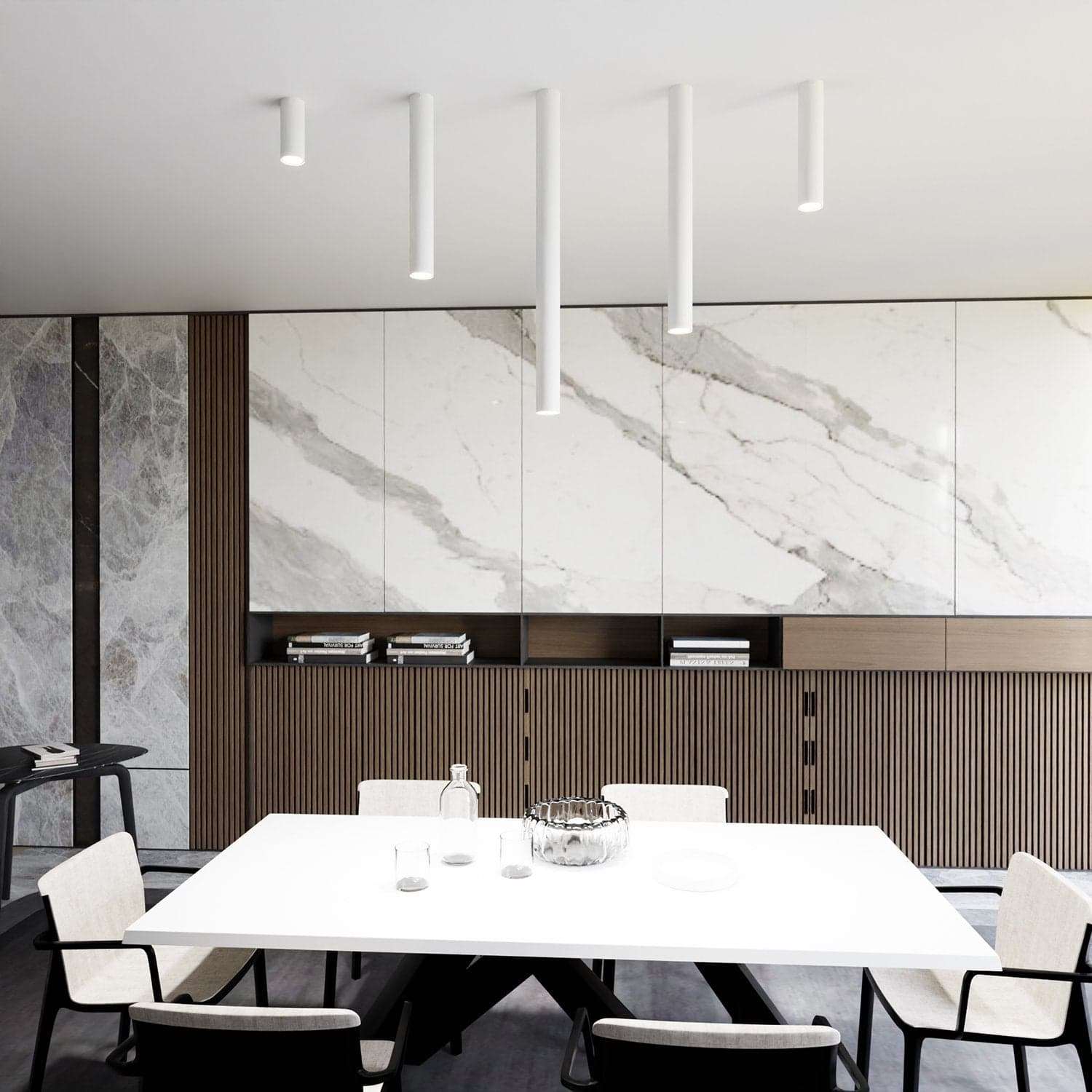 Plafoniera Moderna Faretto Tecno 1 Luce Acciaio Bianco 45 Cm in Faretti da soffitto LuceArt - Montecorvino Pugliano, commercioVirtuoso.it