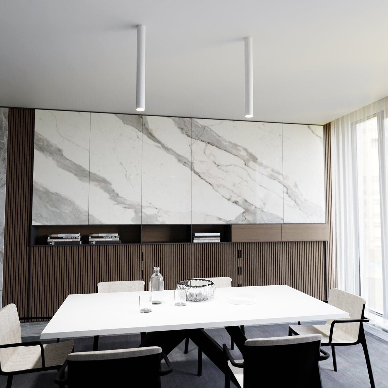 Plafoniera Moderna Faretto Tecno 1 Luce Acciaio Bianco 60 Cm in Faretti da soffitto LuceArt - Montecorvino Pugliano, commercioVirtuoso.it