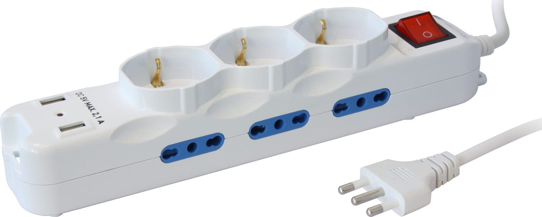 Multipresa 6 Posti Italiana Bipasso con 2 Prese USB Bianca in Multiprese Scontolo.net - Potenza, commercioVirtuoso.it