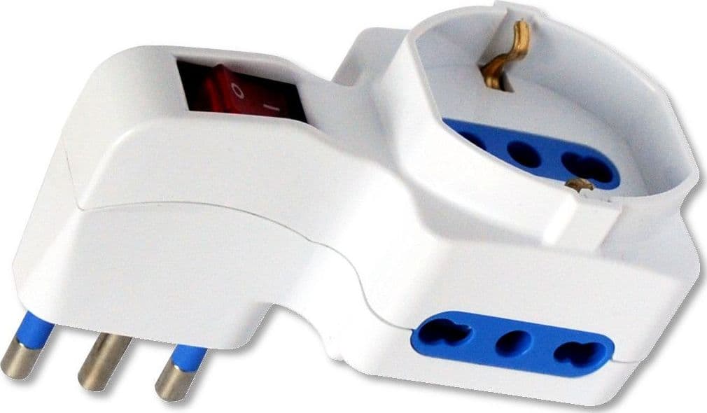 Adattatore con 2 Prese Bipasso e 1 Bipasso/Schuko con Spina 16A in Adattatori da viaggio Scontolo.net - Potenza, commercioVirtuoso.it